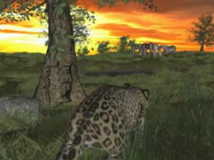 Jaguar (Panthera gombaszoegensis) acechando a unos caballos en lo que podría ser algún lugar del sur de Europa hace un millón de años / Jesús Rodríguez