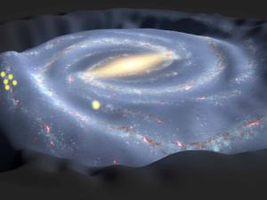 Los puntos amarillos, A13, y naranjas, Triangulum-Andromeda, son las estrellas estudiadas en el halo galáctico de la Vía Láctea. / T. Mueller / NASA / JPL-Caltech