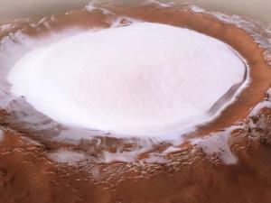 Vista en perspectiva del cráter Korolev. / ESA/DLR/FU Berlin (CC BY-SA 3.0 IGO)