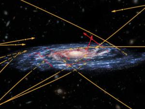 Movimiento de estrellas en la Vía Láctea. / ESA (artist’s impression and composition); Marchetti et al 2018 (star positions and trajectories); NASA/ESA/Hubble (background galaxies), CC BY-SA 3.0 IGO