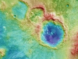 Topografía de luna región craterizada en Marte. / ESA/DLR/FU Berlin, CC BY-SA 3.0 IGO